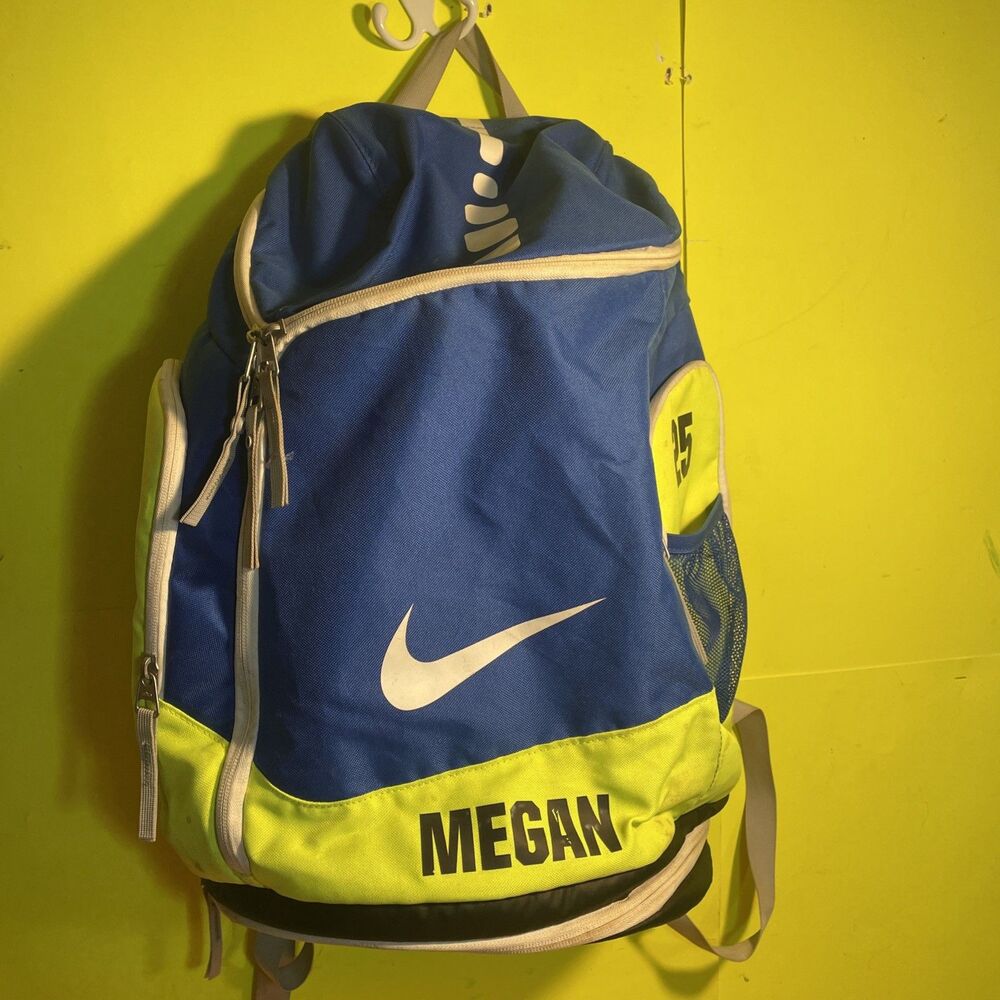 Nike Hoops Elite Backpack Blue Neon Fluorescent Yellow With “Megan” “25”